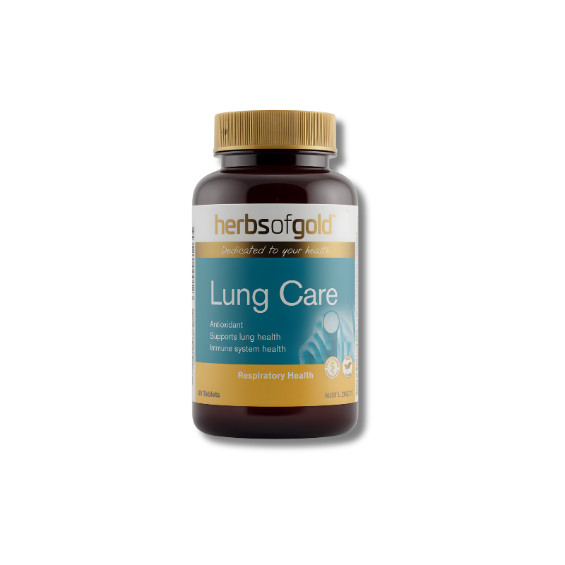 Herbs of Gold Lung Care supplement bottle on a white background