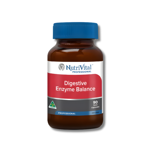 Nutrivital Digestive Enzyme Balance supplement bottle on a white background