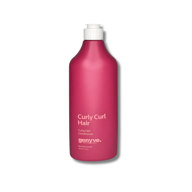 Pink bottle of GENYVE Curly Curl Hair Conditioner on a white background