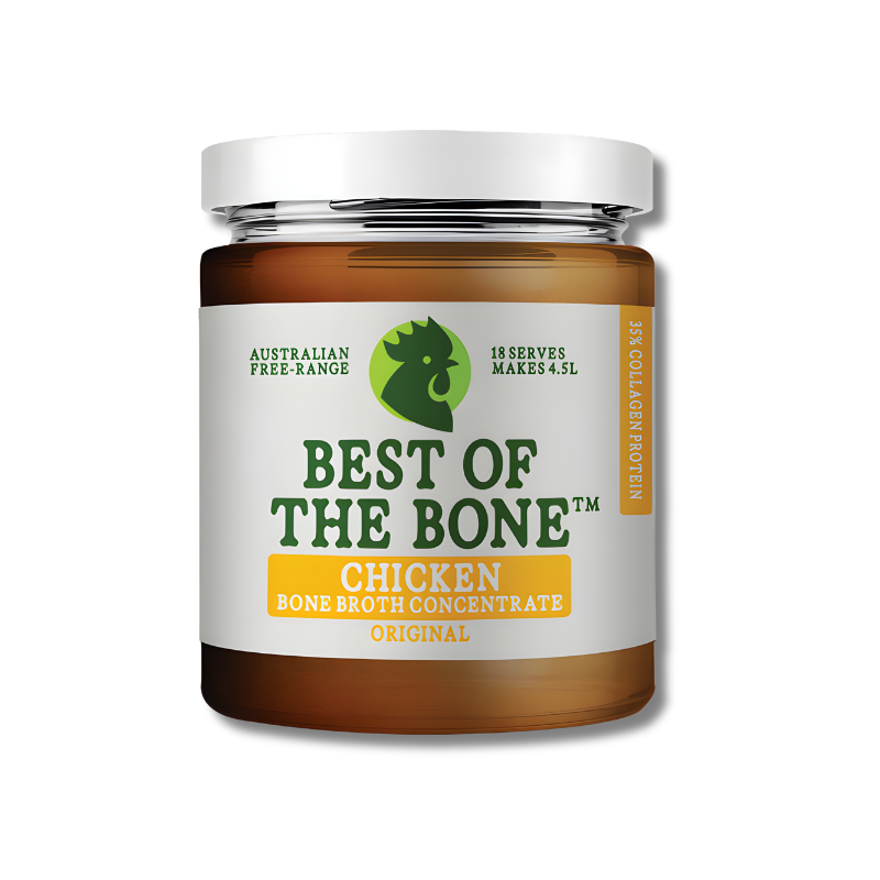 Jar of 'Best of the Bone' Chicken Bone Broth Concentrate on a white background
