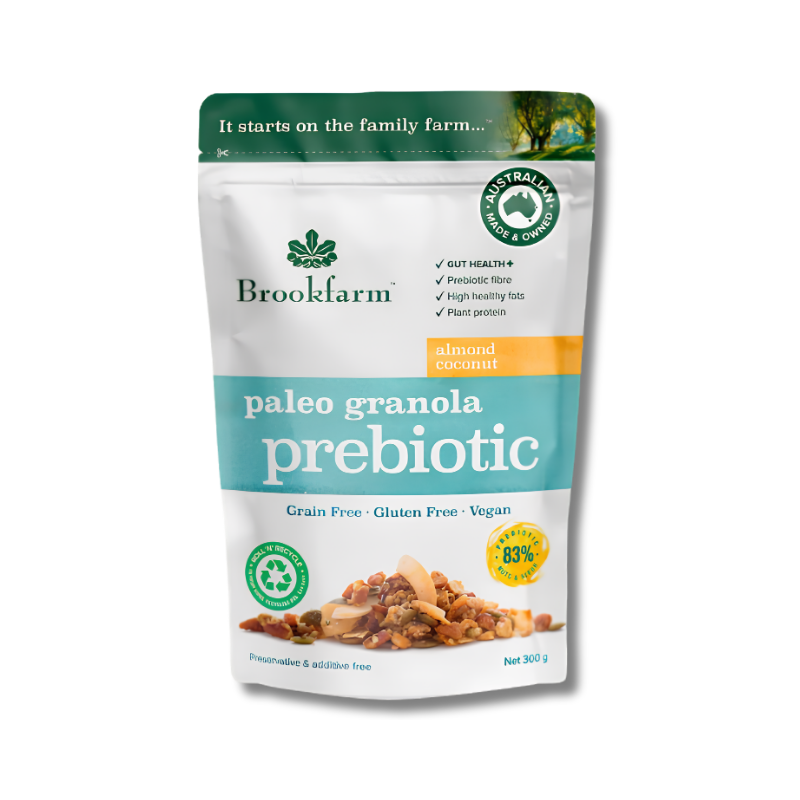 Brookfarm Paleo Granola Prebiotic package on a white background