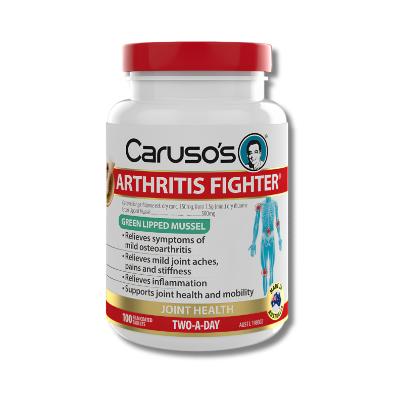 Caruso's Arthritis Fighter supplement bottle on a white background