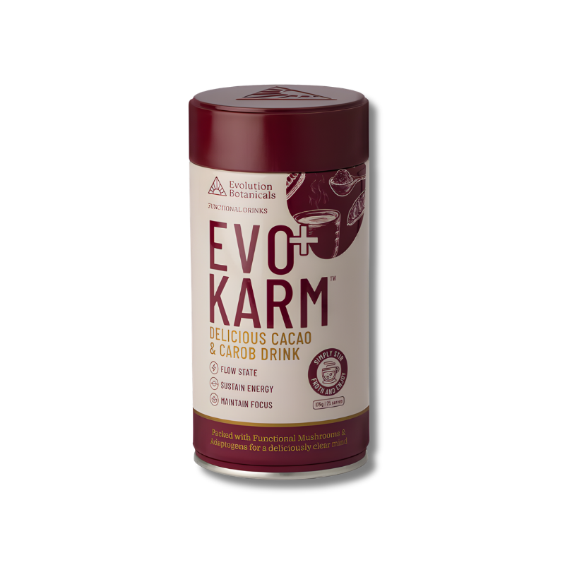 Evo Karm cacao and carob drink container on a white background