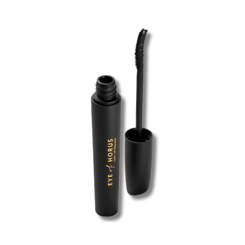 Black mascara with brush on a white background