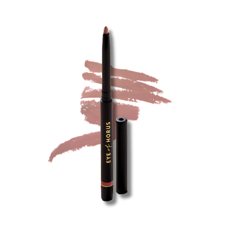 Lip liner with rose swatch on a white background, branded 'Eye of Horus'.