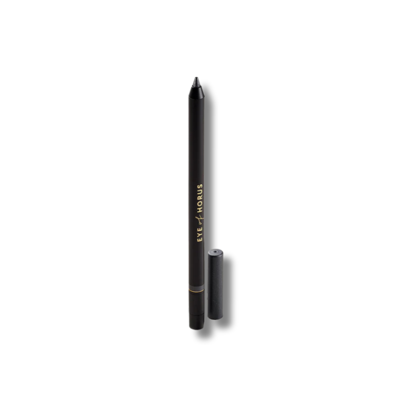 Black eyeliner pencil with rich pigment, Moringa Oil, and smudge tip for long-lasting, gentle, cruelty-free eye definition.