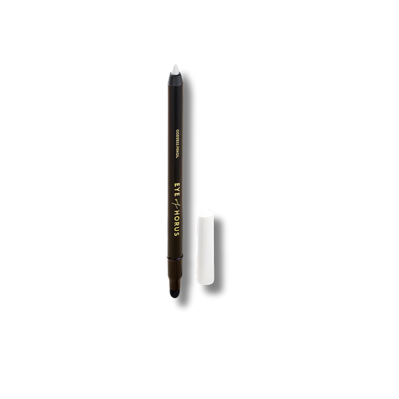 Black eyeliner pencil with rich pigment, Moringa Oil, and smudge tip for long-lasting, gentle, cruelty-free eye definition.