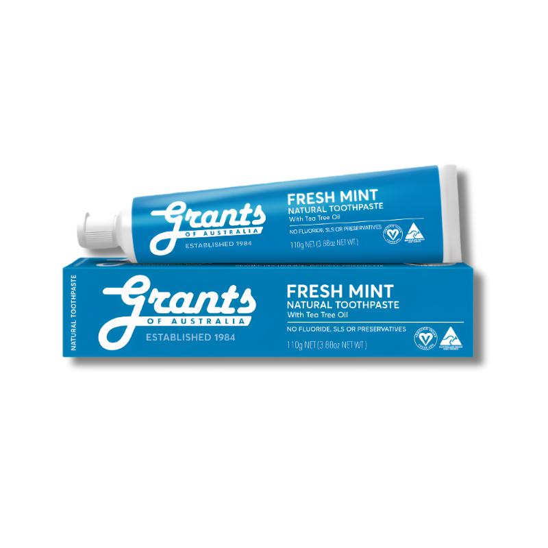 Grants Fresh Mint Natural Toothpaste supports oral hygiene and helps maintain fresh breath and healthy gums without fluoride or SLS
