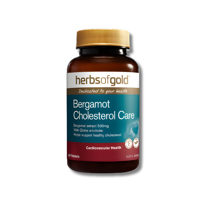 Herbs of Gold Bergamot Cholesterol Care tablets support cardiovascular health as a bergamot supplement.