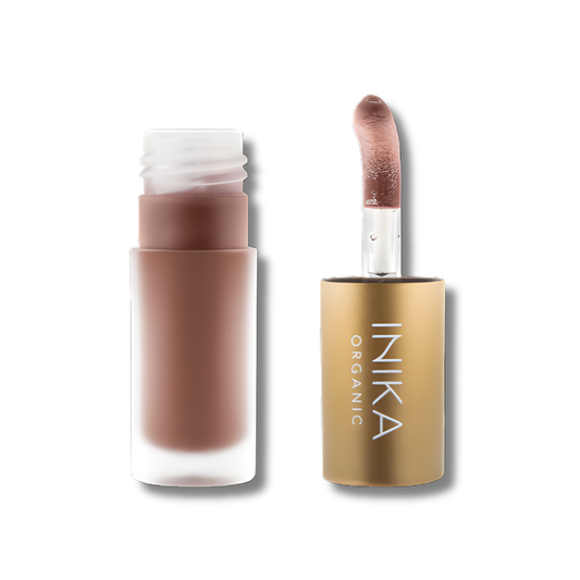 INIKA Organic Tinted Lip Oil in Cinnamon shade with nourishing glossy finish