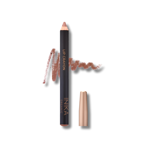 2-in-1 lip crayon combining lipstick and liner with coconut oil, vitamin E, and organic extracts for soft, hydrated lips in sustainable packaging.