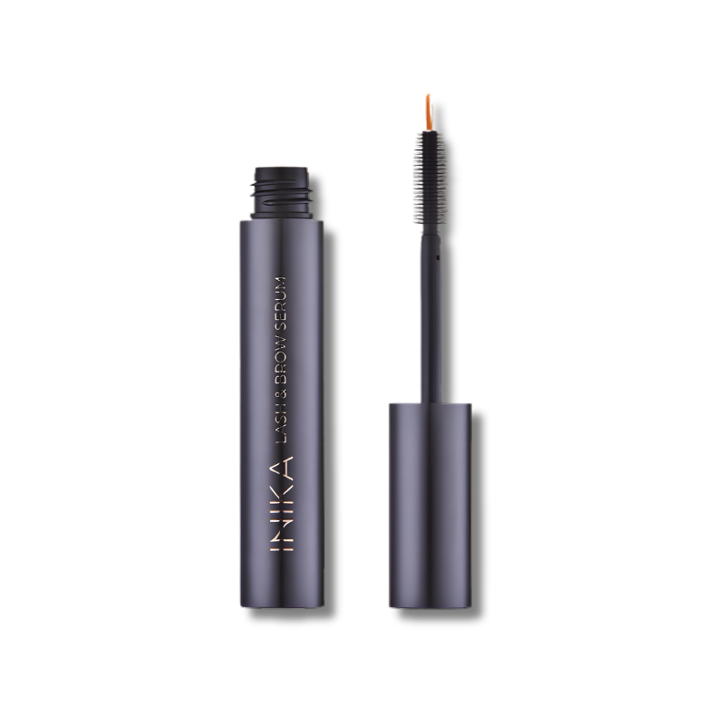 INIKA Organic Lash & Brow Serum tube with applicator wand