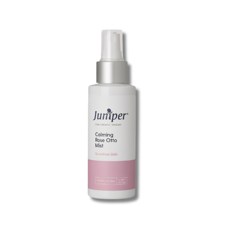 Juniper Calming Rose Otto Mist supports skin hydration and helps maintain calm refreshed skin