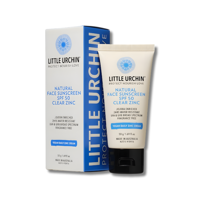 Natural SPF 50+ reef-safe sunscreen with clear zinc and 4-hour water resistance for broad-spectrum protection