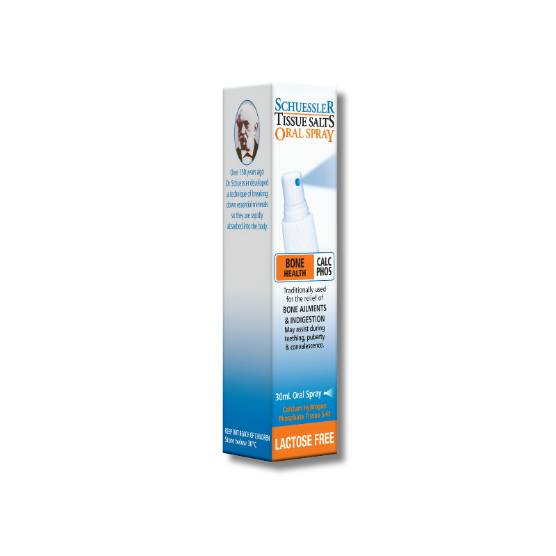 Calc Phos Spray supports bone health and general wellbeing as a lactose free tissue salt spray for daily use.