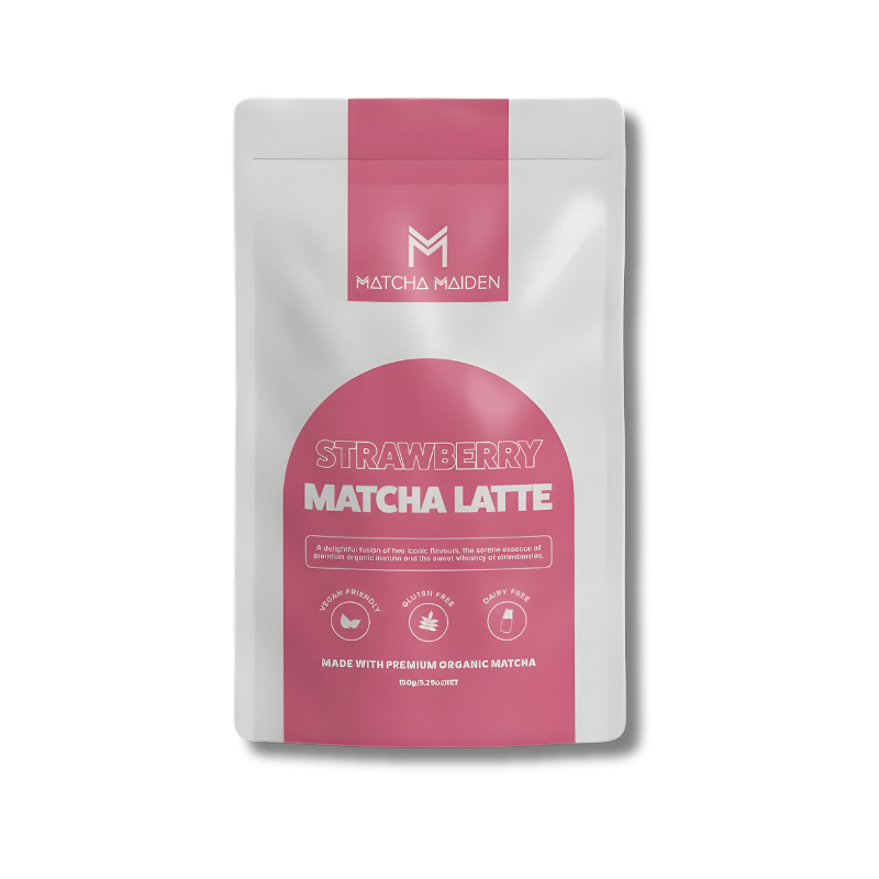Strawberry matcha blend with antioxidants for natural energy, calm focus, and plant-based nourishment-vegan and gluten-free.