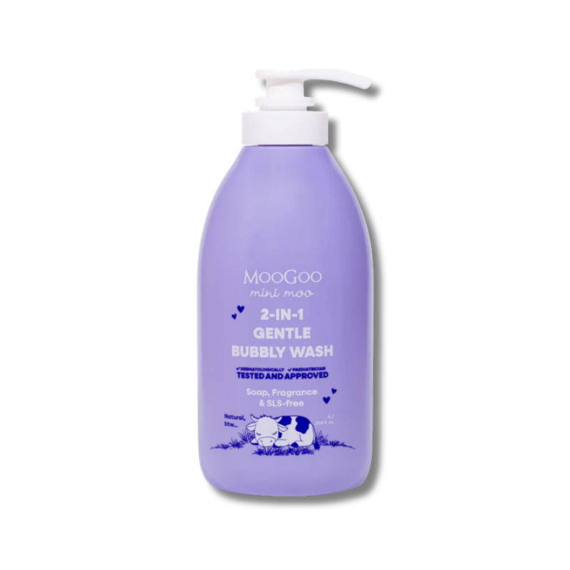 MooGoo Mini Moo 2 in 1 Gentle Bubbly Wash supports gentle cleansing and helps maintain soft hydrated skin