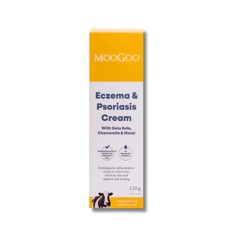 MooGoo Eczema and Psoriasis Cream supports skin hydration and helps maintain calm comfortable skin