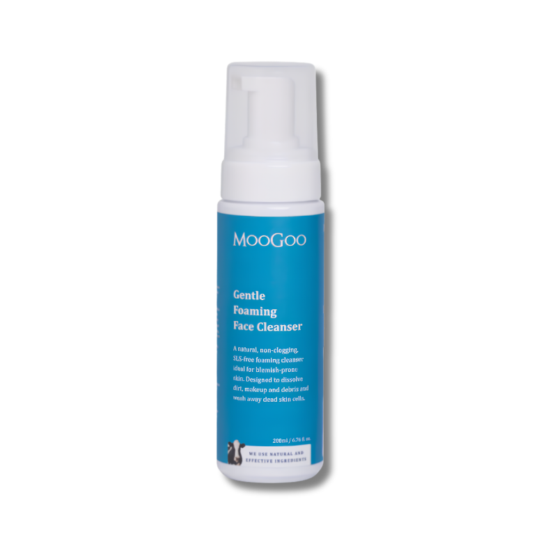 MooGoo Gentle Foaming Face Cleanser bottle on a white background