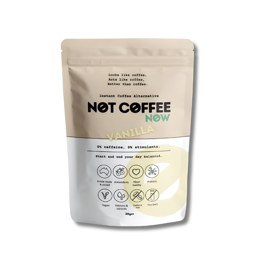 Vanilla instant coffee alternative package on a white background