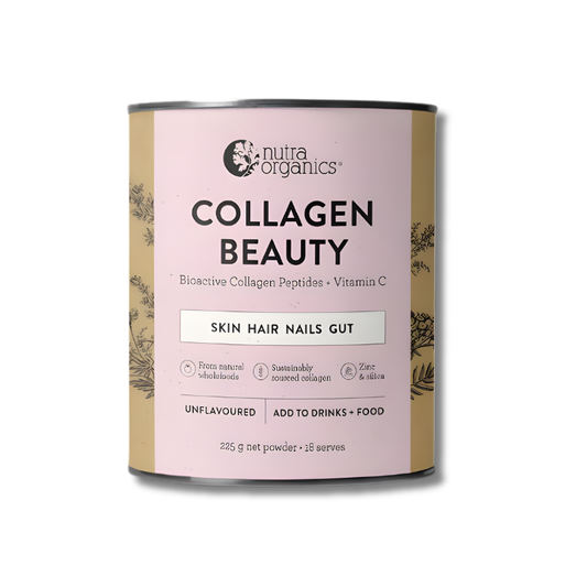 Collagen beauty supplement can with pink label on a white background