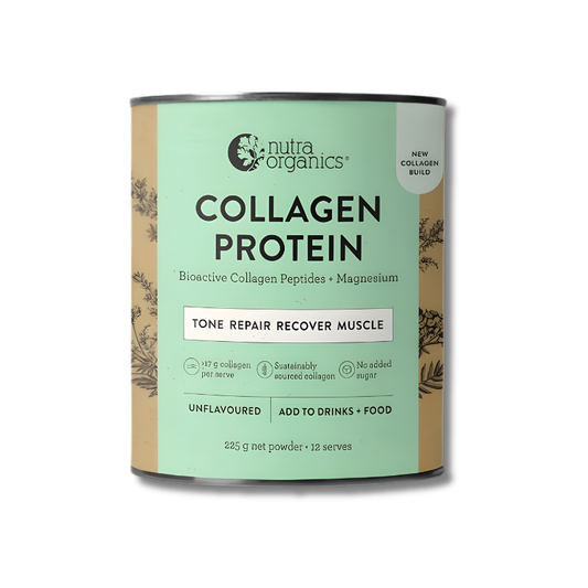 Can of Nutra Organics Collagen Protein on a white background
