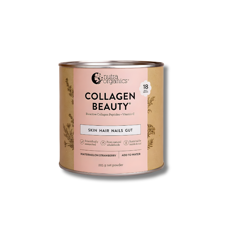 Canister of Nutra Organics Collagen Beauty on a white background