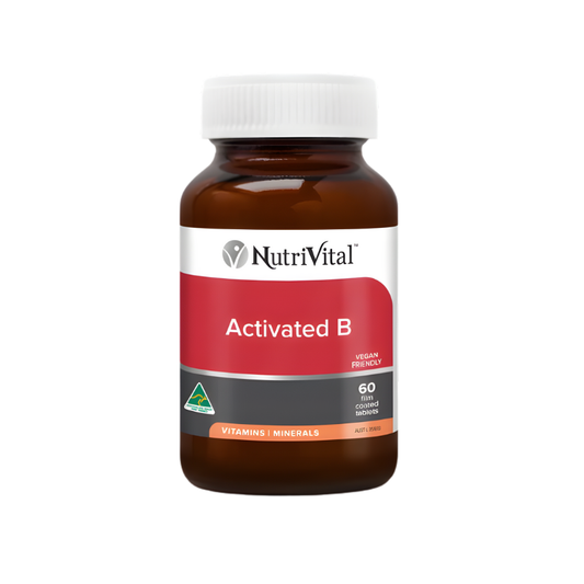 Nutrivital Activated B β vegan-friendly activated B vitamin complex to support energy, stress resilience, and nervous system health.