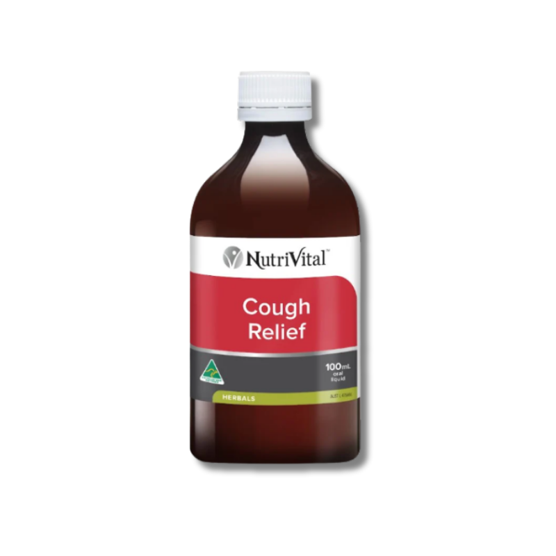 Nutrivital Cough Relief β herbal liquid with verbascum and inula to soothe the throat and relieve coughs and cold symptoms.