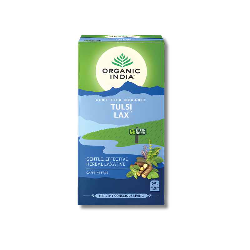 Soothing herbal tea blend with Tulsi, peppermint, spearmint, spices, and Senna for digestive support