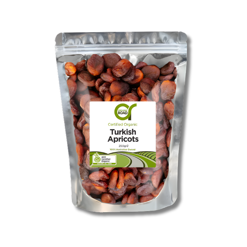 Packaged Turkish Apricots with a visible brand label on a white background