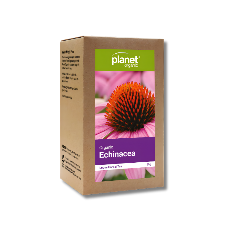 Organic Echinacea Tea in cup for immune support, traditionally used to strengthen natural defences and reduce cold symptoms