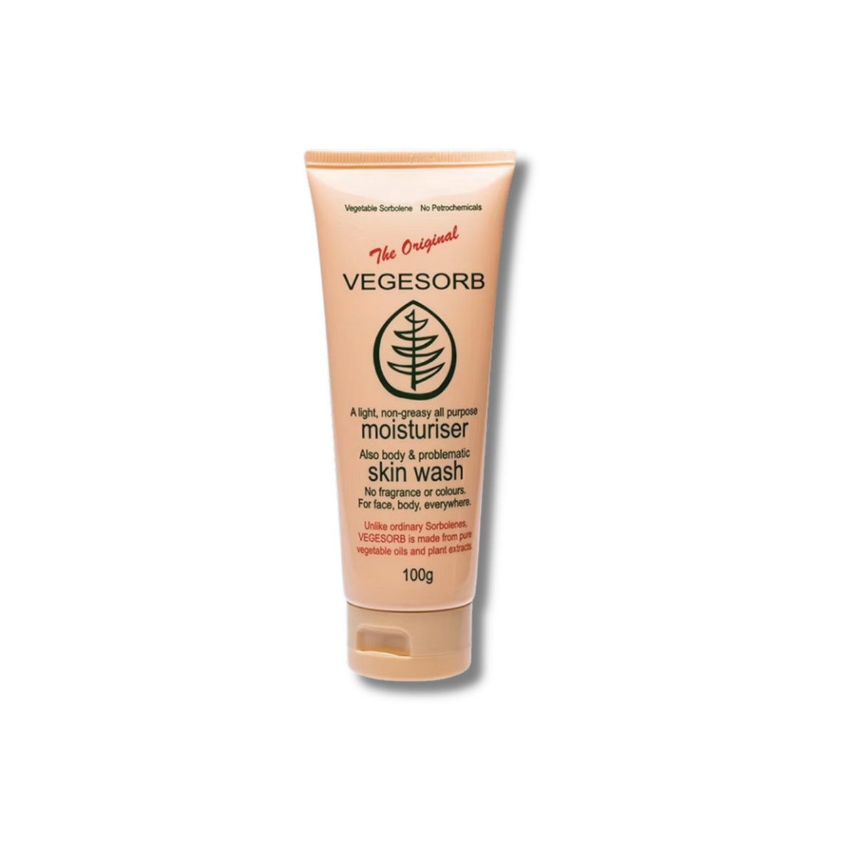 Vegesorb Moisturiser is a fragrance-free, colour-free moisturiser with almond and apricot kernel oils, suitable for sensitive skin and everyday use.