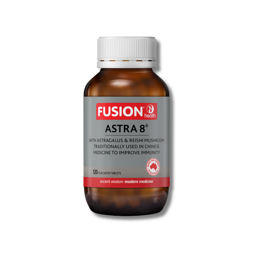 Fusion Astra 8 supplement bottle on a white background