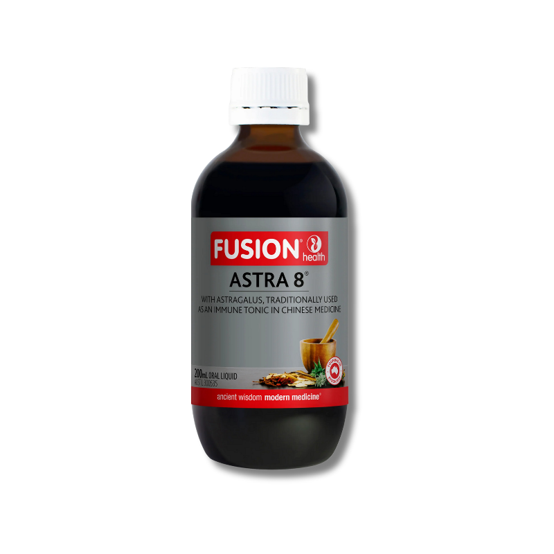 Fusion Astra 8 supplement bottle on a white background