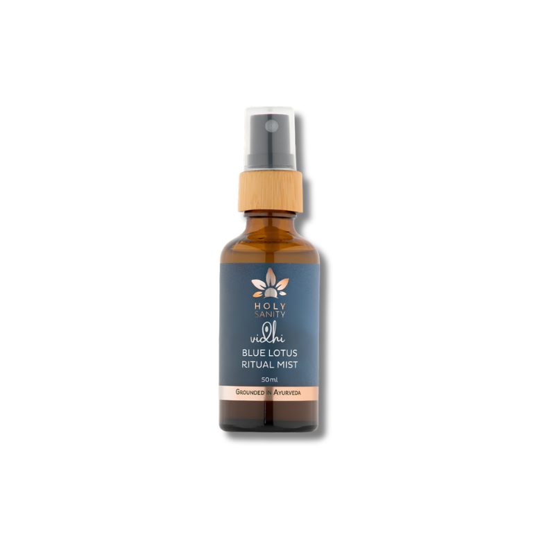 Bottle of Blue Lotus Ritual Mist on a white background