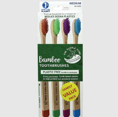 The Turtle Tribe Bamboo Toothbrush 4 Pack - Medium