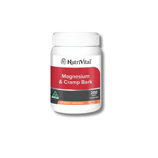Nutrivital Magnesium & Cramp Bark supplement bottle on a white background