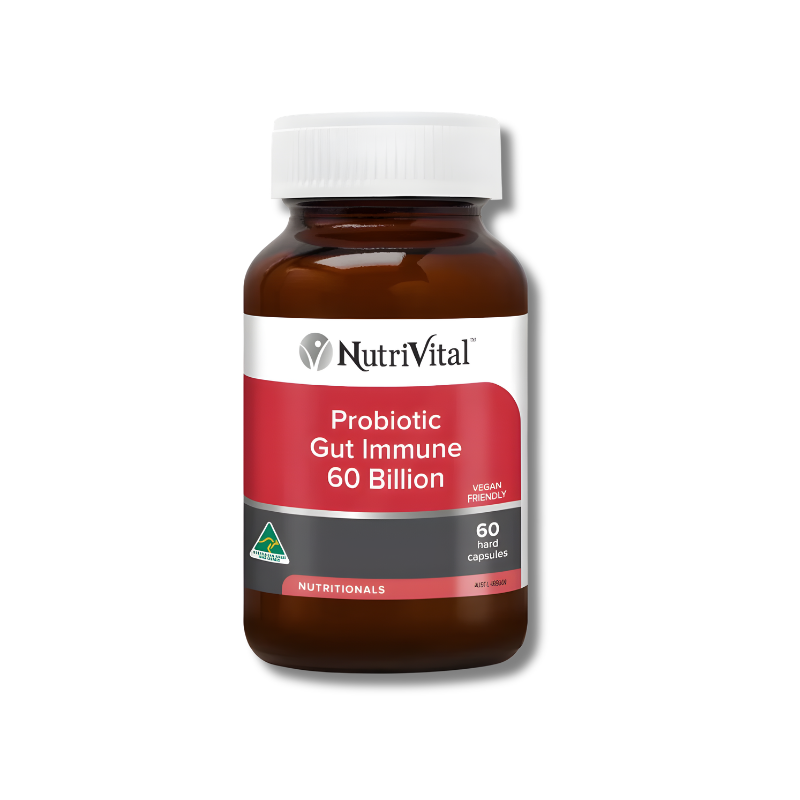 Nutrivital Probiotic Gut Immune supplement bottle on a white background