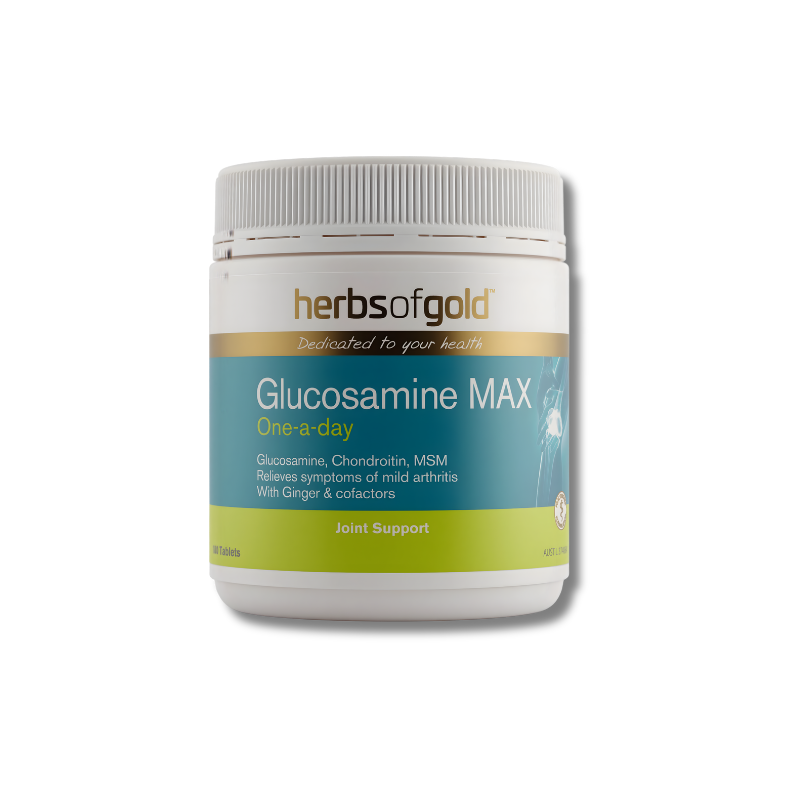 Herbs of Gold Glucosamine MAX supplement container on a white background