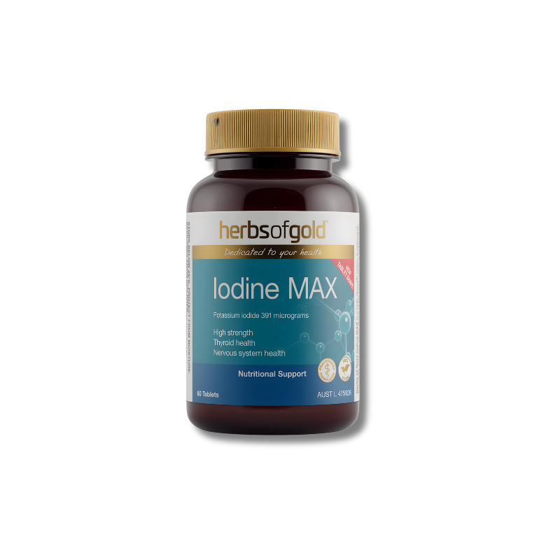 Herbs of Gold Iodine MAX supplement bottle on a white background