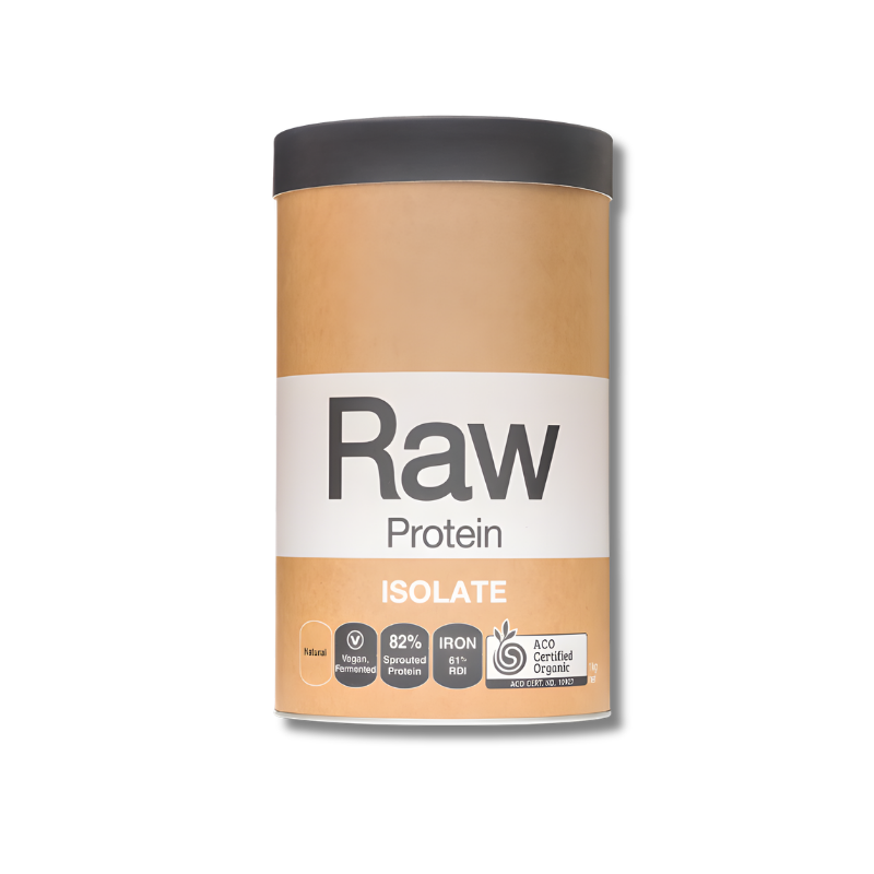 Canister of Raw Protein Isolate on a white background