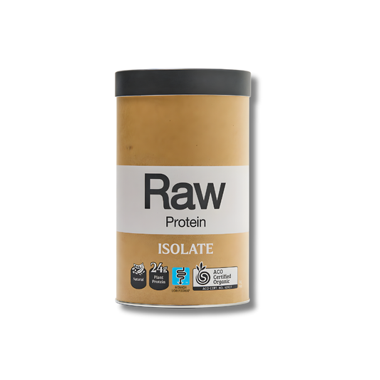 Container of Raw Protein Isolate on a white background