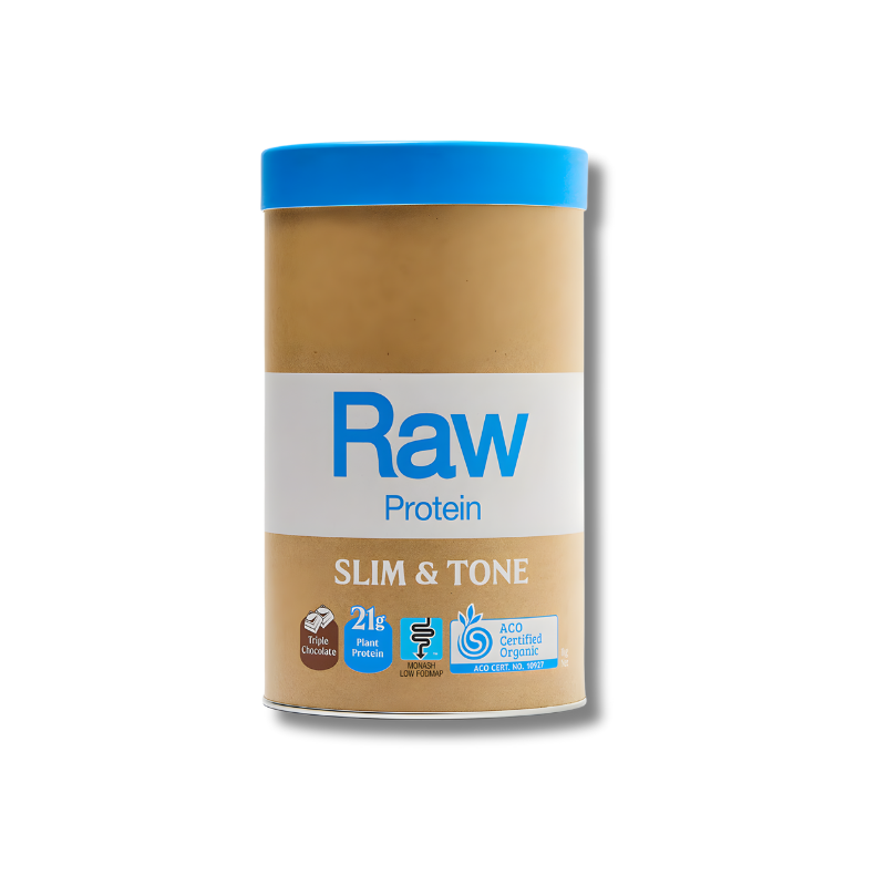 Container of Raw Protein Slim & Tone on a white background