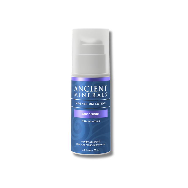 Ancient Minerals magnesium lotion bottle on a white background