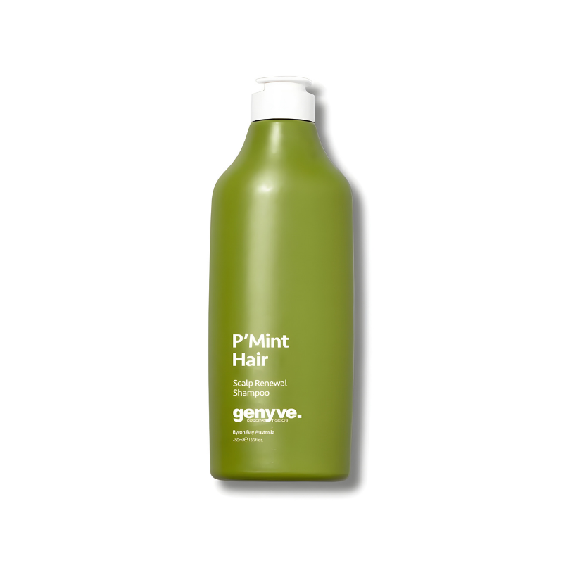 Green shampoo bottle with white cap on a white background