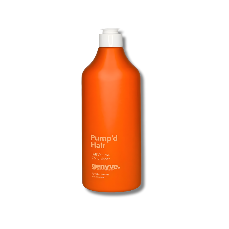 Orange bottle of genyve Pump'd Hair Full Volume Conditioner on a white background
