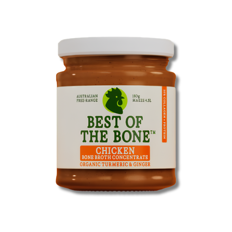 Jar of 'Best of the Bone' Chicken Bone Broth Concentrate on a white background