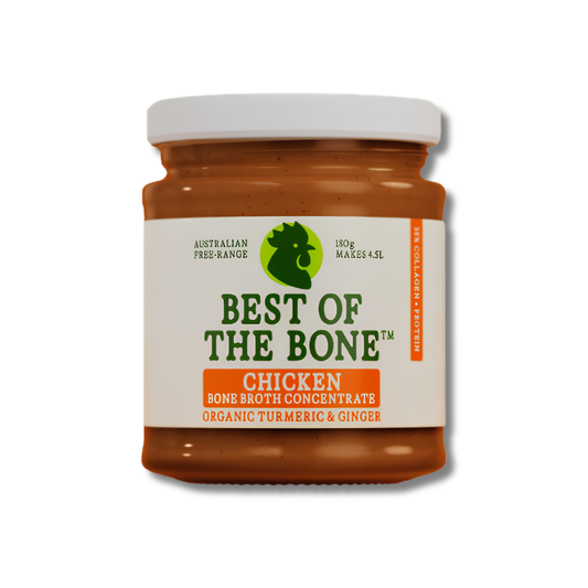 Jar of 'Best of the Bone' Chicken Bone Broth Concentrate on a white background