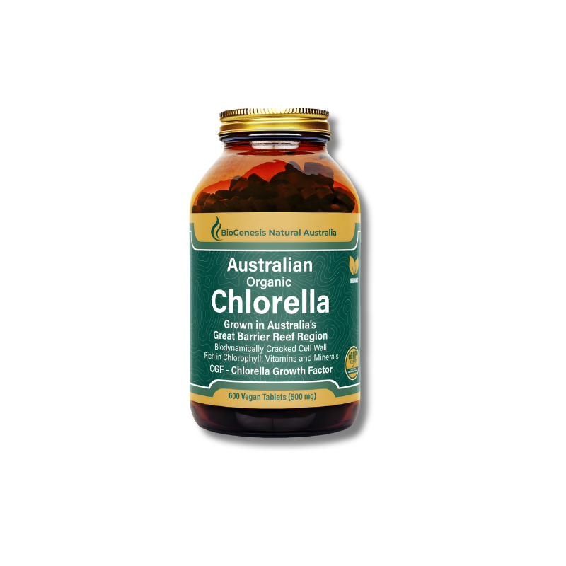 BioGenesis Organic Chlorella 600 Tabs supports general wellbeing as a green algae dietary supplement.